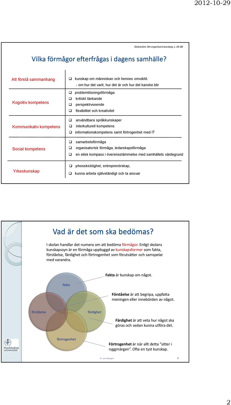 informationskompetens samt förtrogenhet med IT Social kompetens samarbetsförmåga organisatorisk förmåga, ledarskapsförmåga en etisk kompass i överensstämmelse med samhällets värdegrund Yrkeskunskap