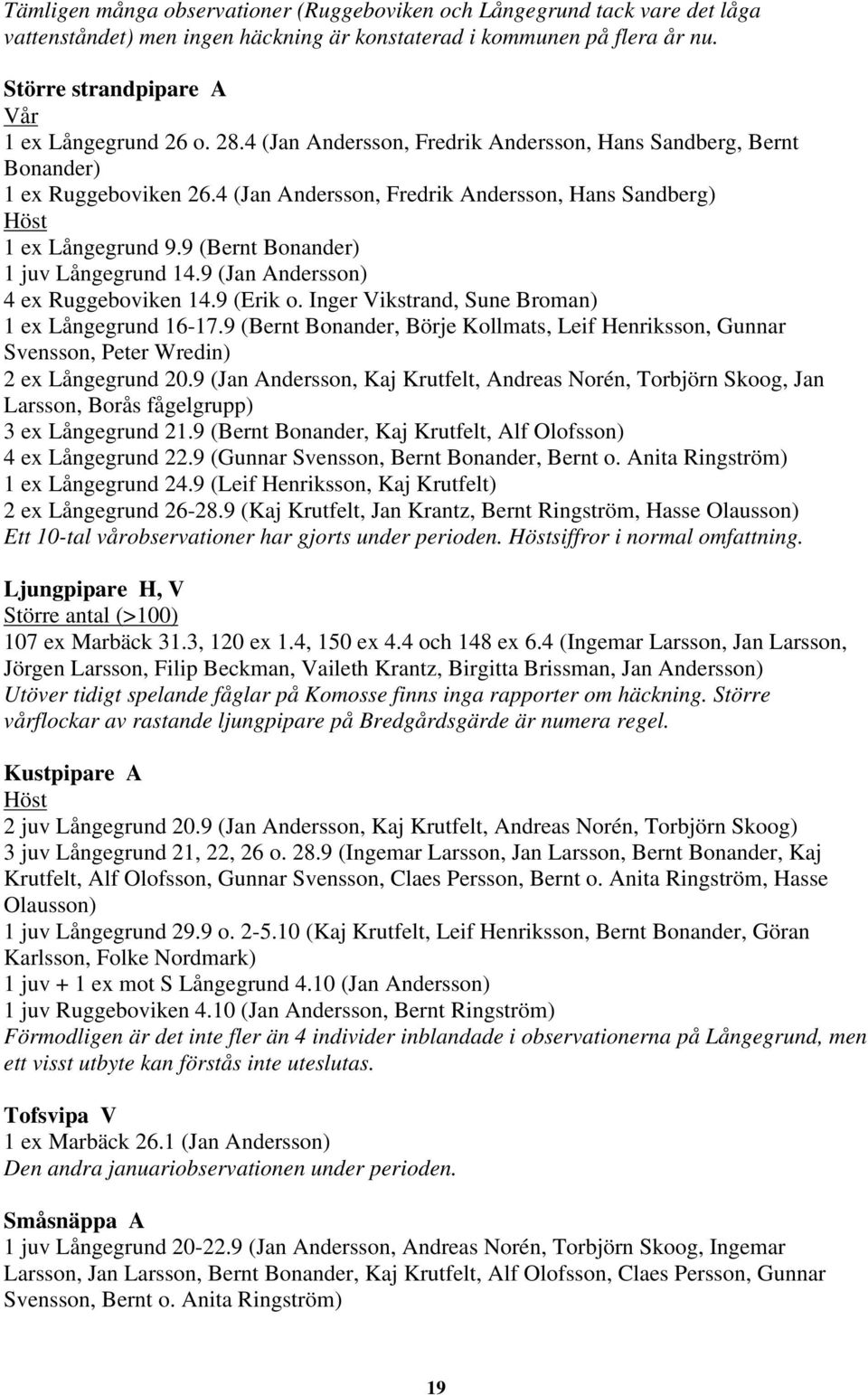9 (Bernt Bonander) 1 juv Långegrund 14.9 (Jan Andersson) 4 ex Ruggeboviken 14.9 (Erik o. Inger Vikstrand, Sune Broman) 1 ex Långegrund 16-17.
