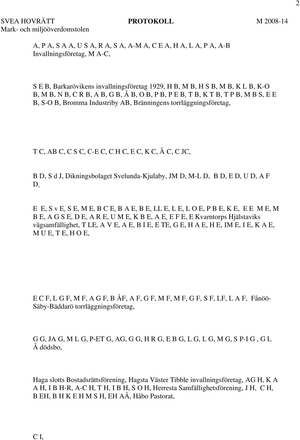 Dikningsbolaget Svelunda-Kjulaby, JM D, M-L D, B D, E D, U D, A F D, E E, S v E, S E, M E, B C E, B A E, B E, LL E, L E, L O E, P B E, K E, E E M E, M B E, A G S E, D E, A R E, U M E, K B E, A E, E F
