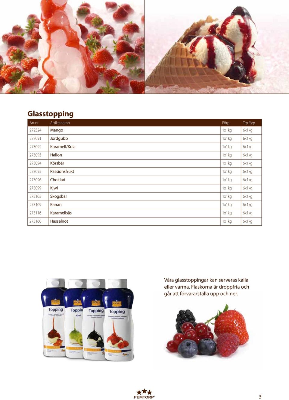 6x1kg 273103 Skogsbär 1x1kg 6x1kg 273109 Banan 1x1kg 6x1kg 273116 Karamellsås 1x1kg 6x1kg 273160 Hasselnöt 1x1kg