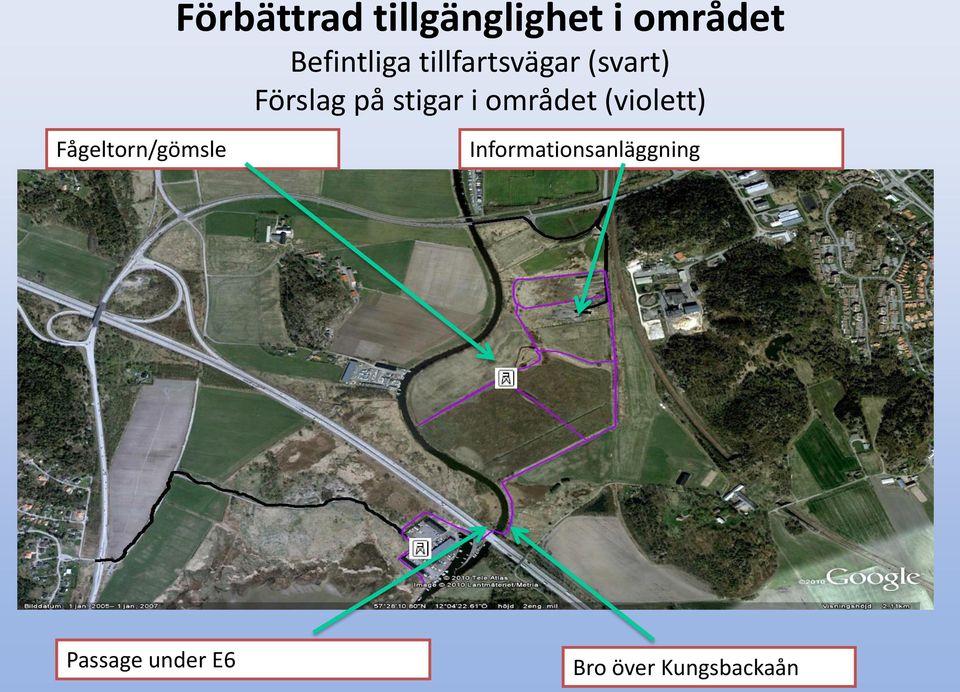 Förslag på stigar i området (violett)