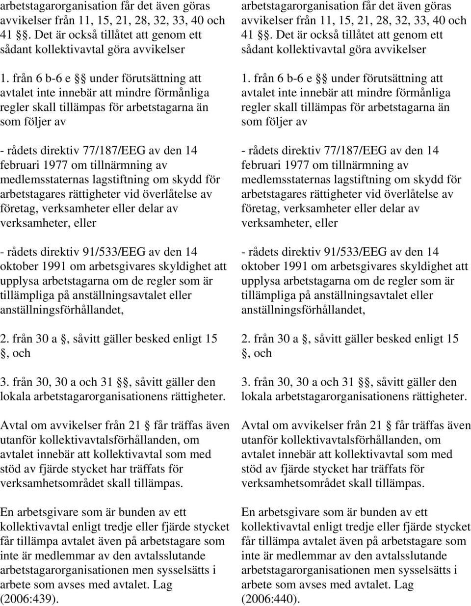 tillnärmning av medlemsstaternas lagstiftning om skydd för arbetstagares rättigheter vid överlåtelse av företag, verksamheter eller delar av verksamheter, eller - rådets direktiv 91/533/EEG av den 14