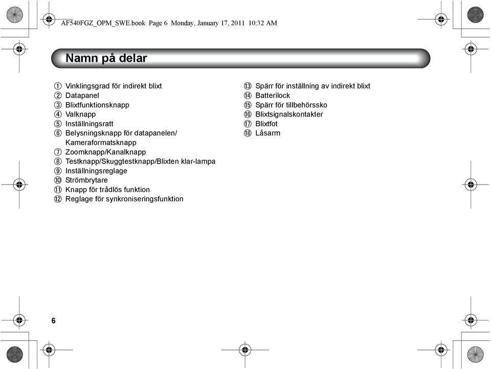 Valknapp Inställningsratt Belysningsknapp för datapanelen/ Kameraformatsknapp Zoomknapp/Kanalknapp