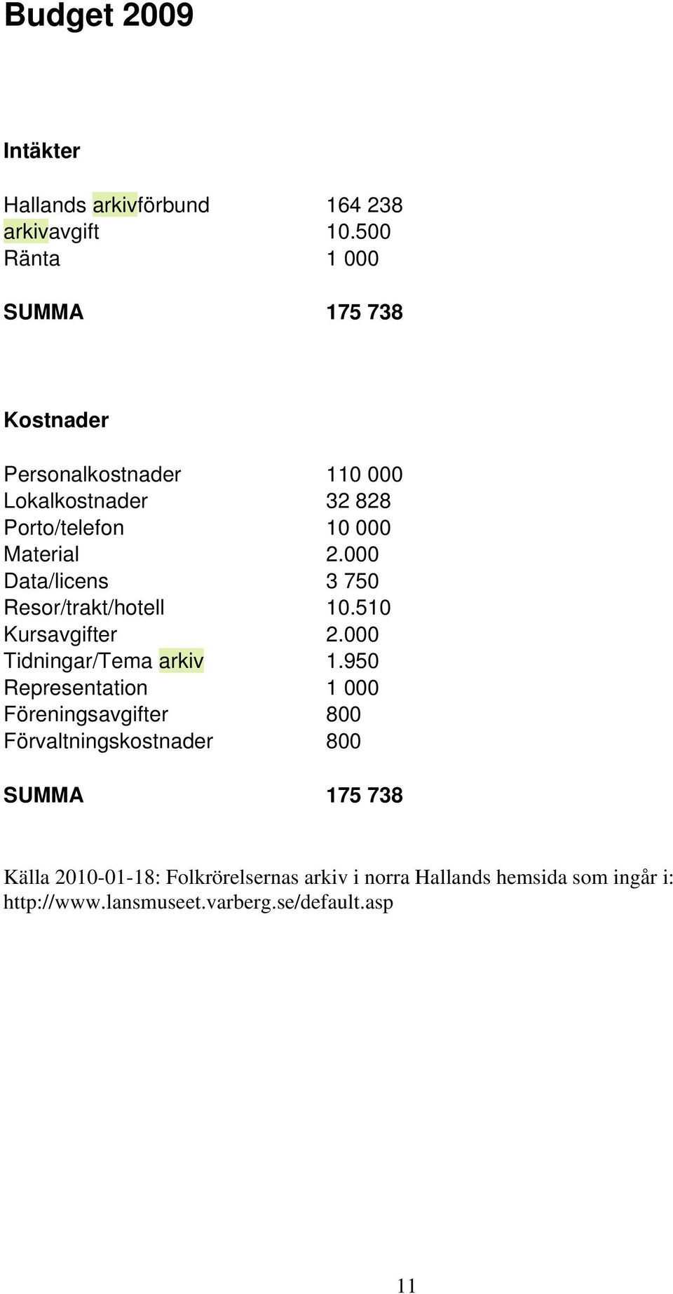 000 Data/licens 3 750 Resor/trakt/hotell 10.510 Kursavgifter 2.000 Tidningar/Tema arkiv 1.