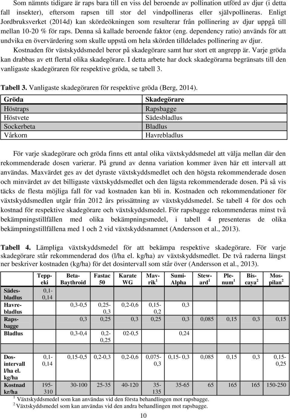 dependency ratio) används för att undvika en övervärdering som skulle uppstå om hela skörden tilldelades pollinering av djur.