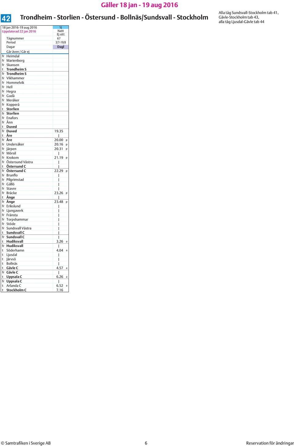 29 p fr Brunflo fr Pilgrimstad fr Gällö fr Stavre fr Bräcke 23.26 p t Ånge fr Ånge 23.