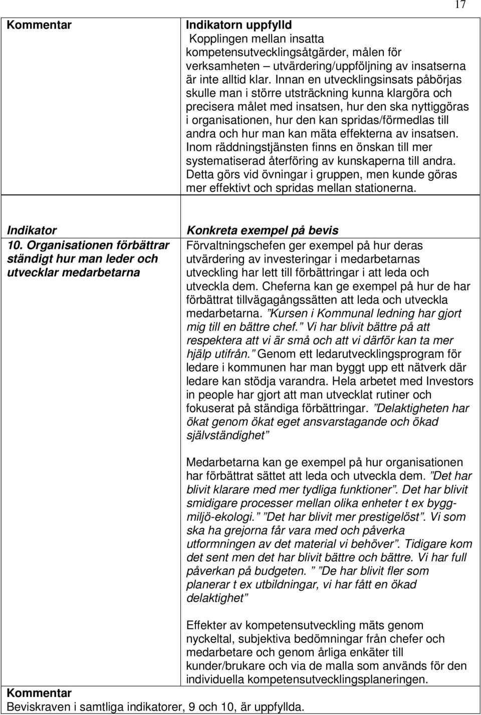 andra och hur man kan mäta effekterna av insatsen. Inom räddningstjänsten finns en önskan till mer systematiserad återföring av kunskaperna till andra.