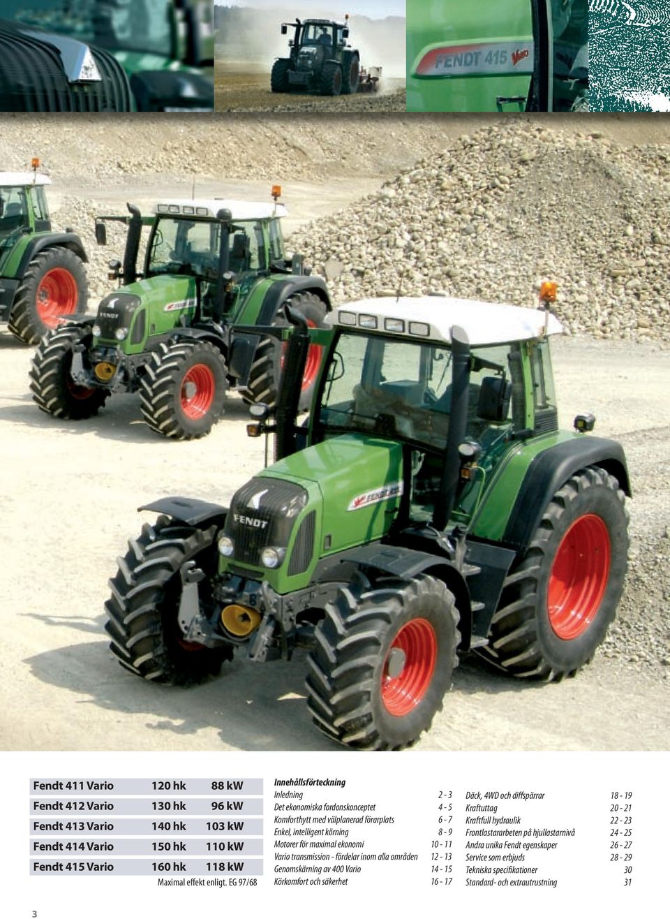 ekonomi 10-11 Vario transmission - fördelar inom alla områden 12-13 Genomskärning av 400 Vario 14-15 Körkomfort och säkerhet 16-17 Däck, 4WD och diffspärrar 18-19 Kraftuttag 20-21