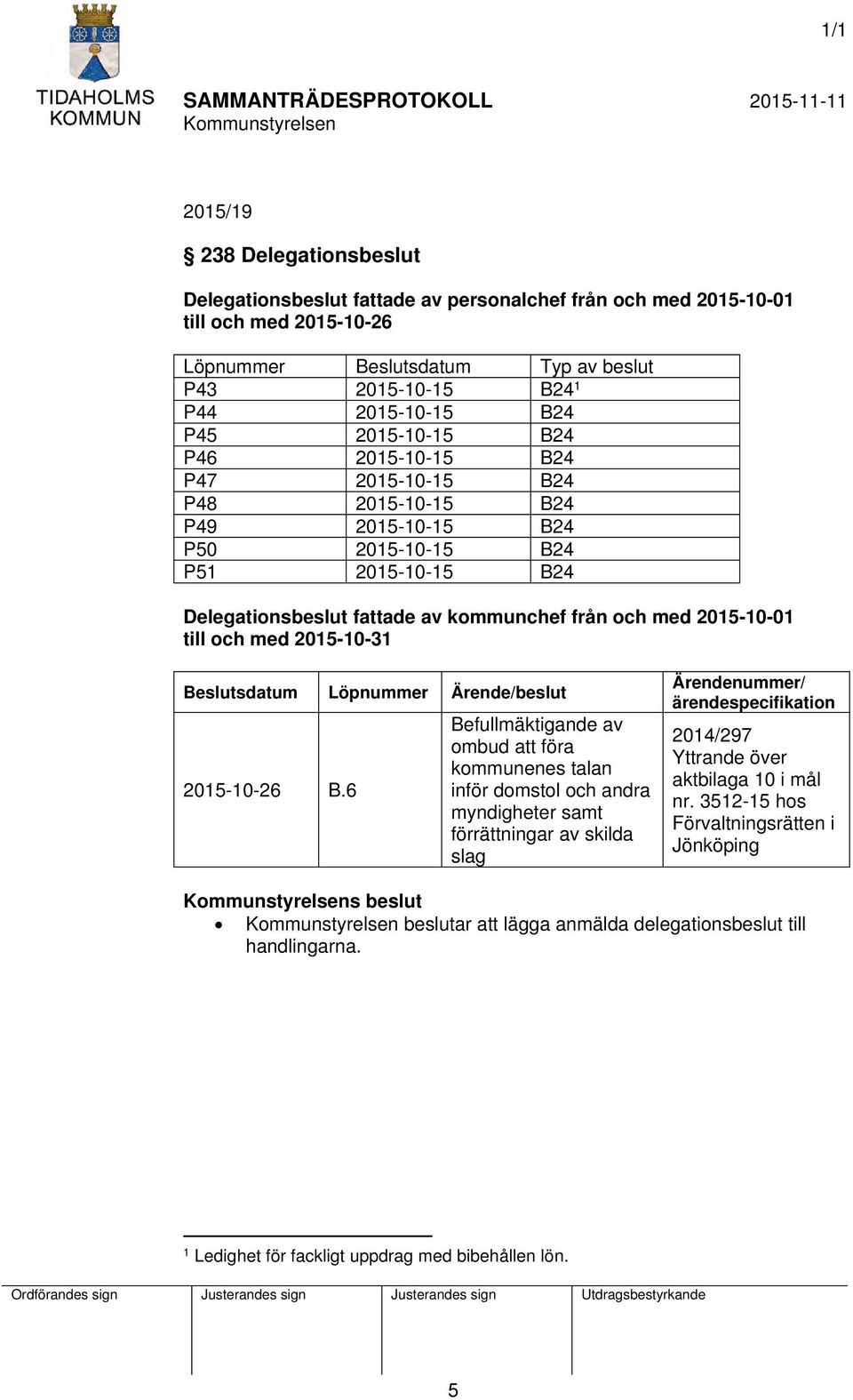 2015-10-01 till och med 2015-10-31 Beslutsdatum Löpnummer Ärende/beslut 2015-10-26 B.