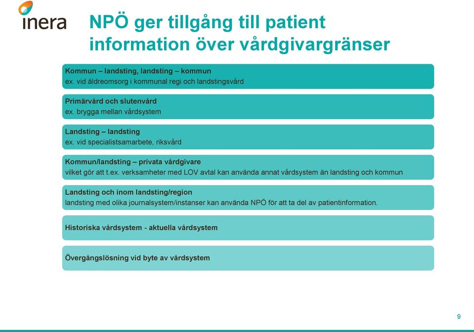 vid specialistsamarbete, riksvård Kommun/landsting privata vårdgivare vilket gör att t.ex.