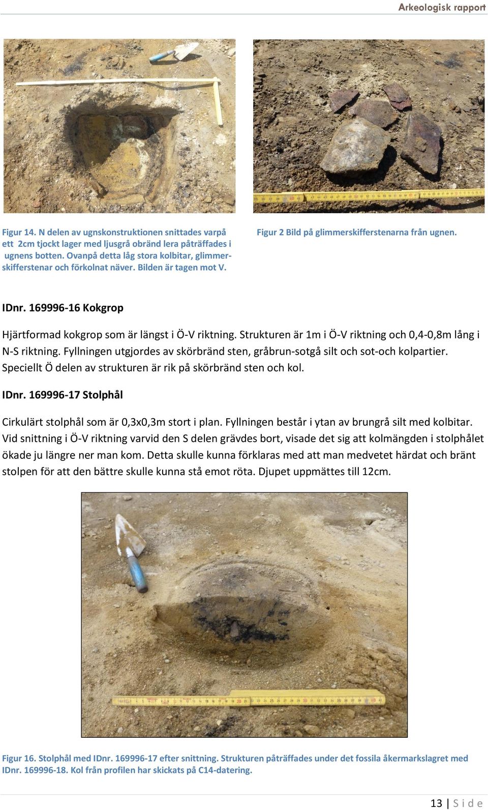 169996-16 Kokgrop Hjärtformad kokgrop som är längst i Ö-V riktning. Strukturen är 1m i Ö-V riktning och 0,4-0,8m lång i N-S riktning.