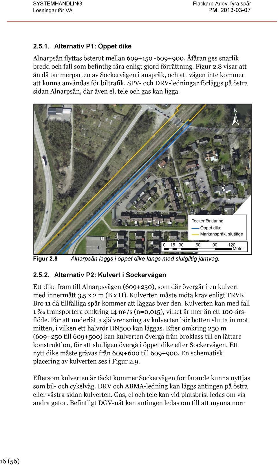 SPV- och DRV-ledningar förläggs på östra sidan Alnarpsån, där även el, tele och gas kan ligga. Figur 2.