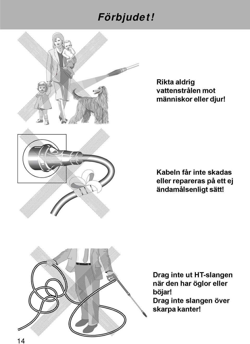 Kabeln får inte skadas eller repareras på ett ej