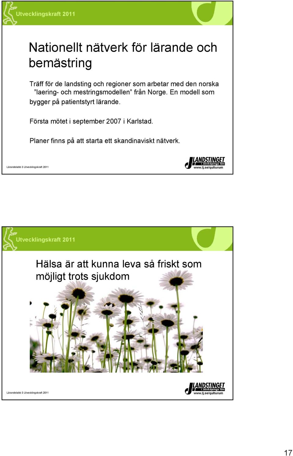 En modell som bygger på patientstyrt lärande. Första mötet i september 2007 i Karlstad.