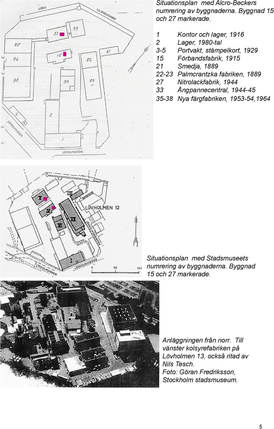 Palmcrantzka fabriken, 1889 Nitrolackfabrik, 1944 Ångpannecentral, 1944-45 Nya färgfabriken, 1953-54,1964 Situationsplan med Stadsmuseets
