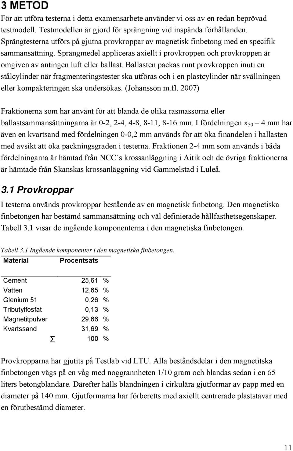 Bllsten pcks runt provkroppen inuti en stålcylinder när frgmenteringstester sk utförs och i en plstcylinder när svällningen eller kompkteringen sk undersöks. (Johnsson m.fl.