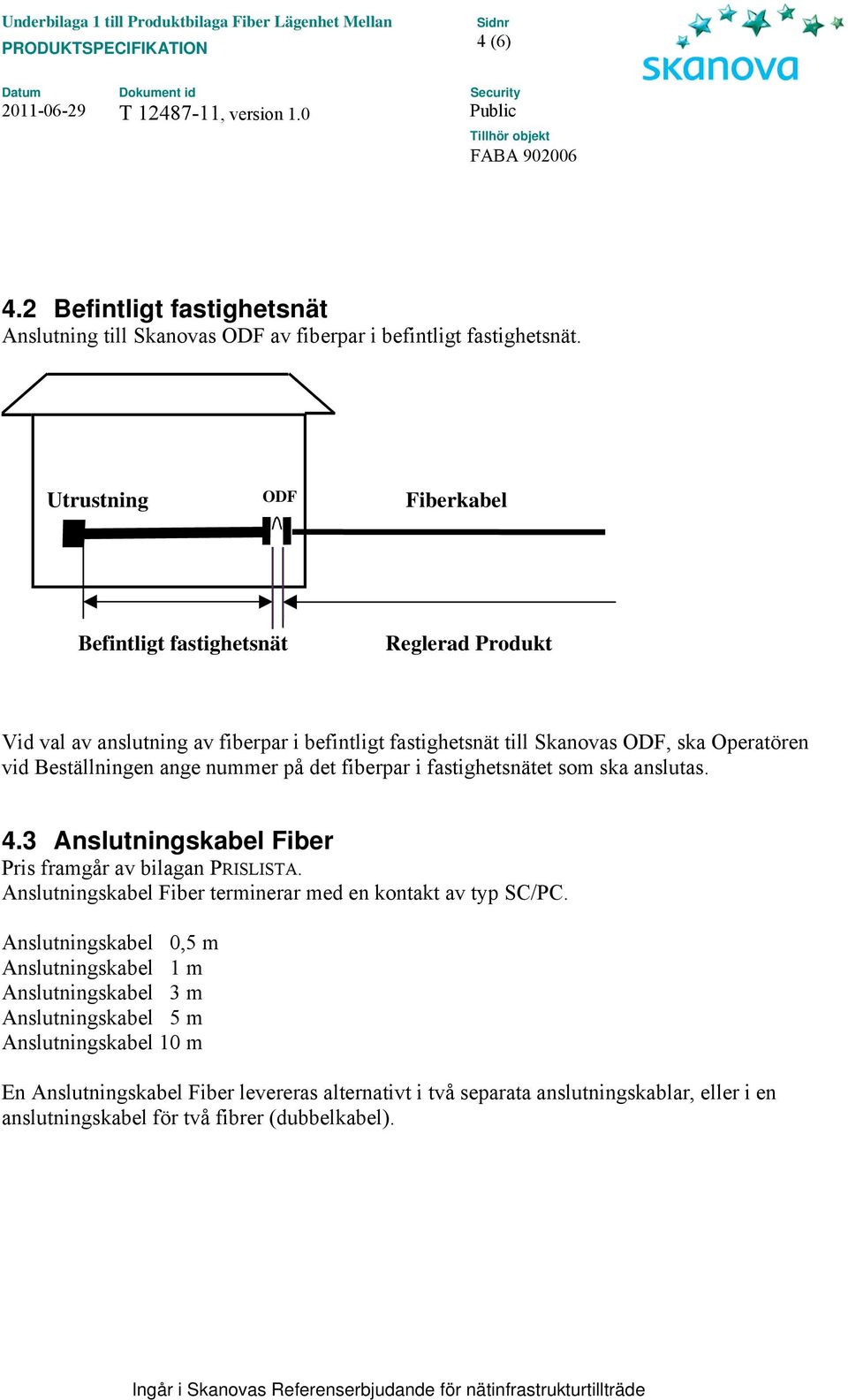 nummer på det fiberpar i fastighetsnätet som ska anslutas. 4.3 Anslutningskabel Fiber Pris framgår av bilagan PRISLISTA.