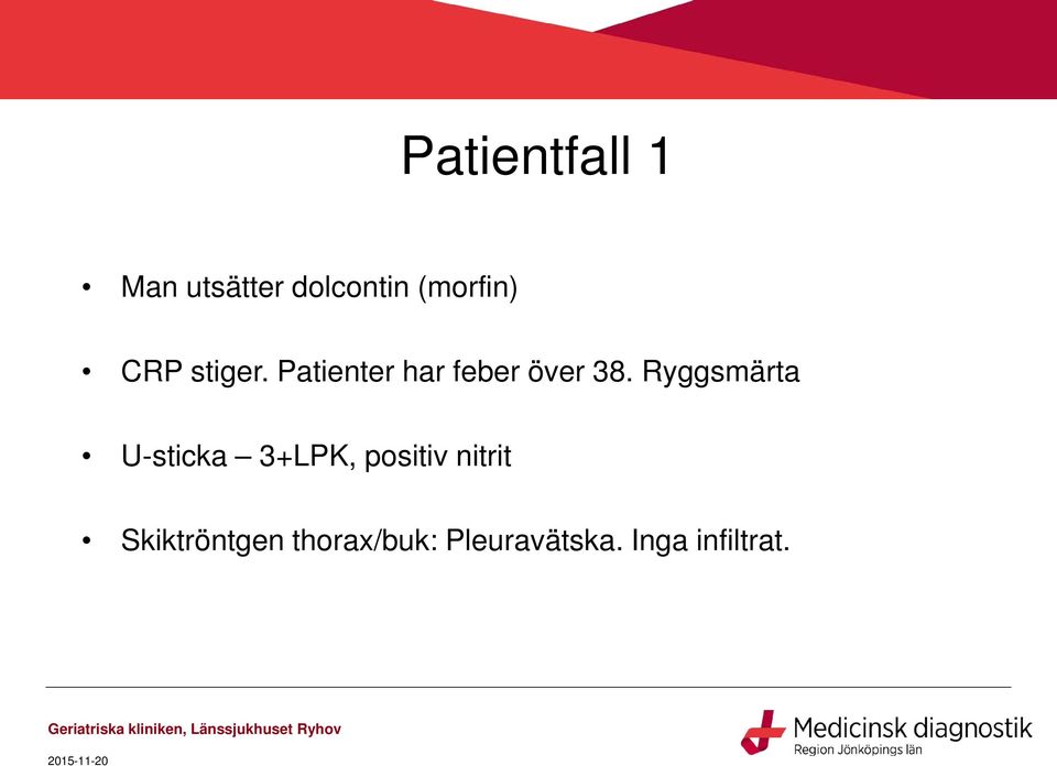 Ryggsmärta U-sticka 3+LPK, positiv nitrit