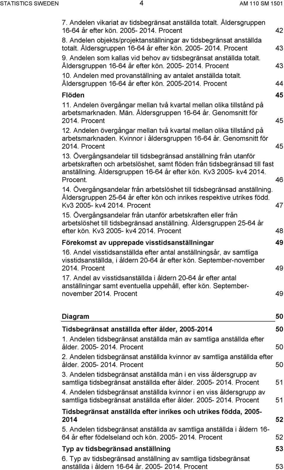 Åldersgruppen 16-64 år efter kön. 2005-2014. Procent 43 10. Andelen med provanställning av antalet anställda totalt. Åldersgruppen 16-64 år efter kön. 2005-2014. Procent 44 Flöden 45 11.