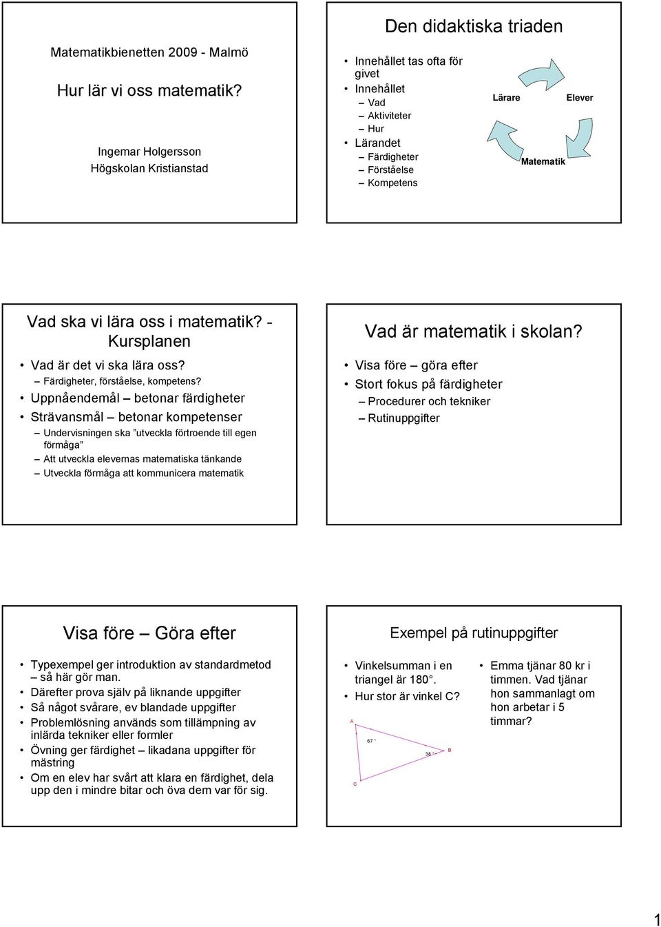 vi lära oss i matematik? - Kursplanen Vad är det vi ska lära oss? Färdigheter, förståelse, kompetens?