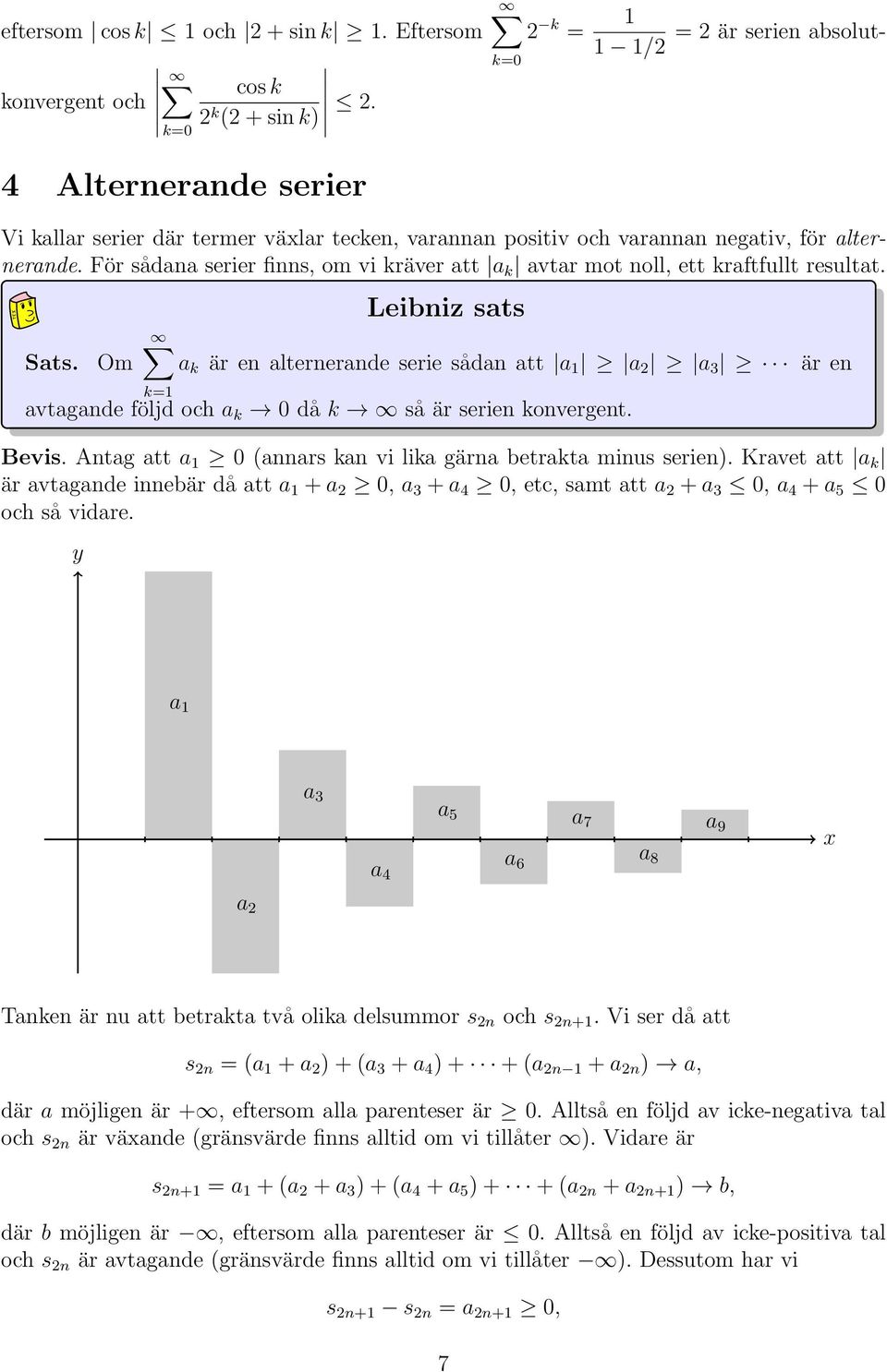 För sådana serier finns, om vi kräver att a k avtar mot noll, ett kraftfullt resultat. Sats.