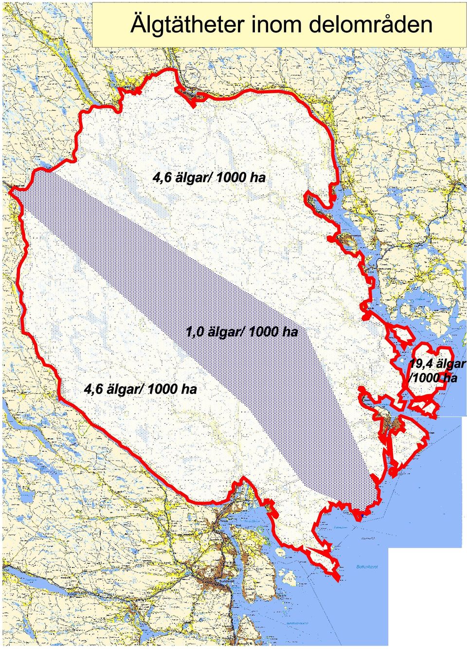 1000 ha 4,6 älgar/ 1000