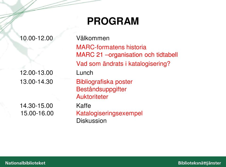tidtabell Vad som ändrats i katalogisering? 13.00-14.