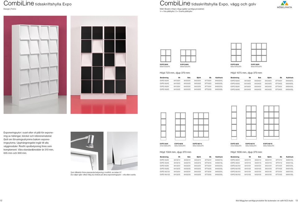 EXPO 90/6V 841333V 843333V 845333V 877333V 849333VL EXPO 90/6S 841333S 843333S 845333S 877333S 849333SL Höjd 1075 mm, djup 370 mm EXPO 60/6V 841342V 843342V 845342V 877342V 849342VL EXPO 60/6S