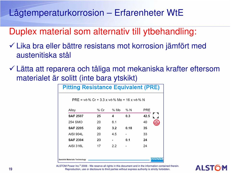 korrosion jämfört med austenitiska stål Lätta att reparera och