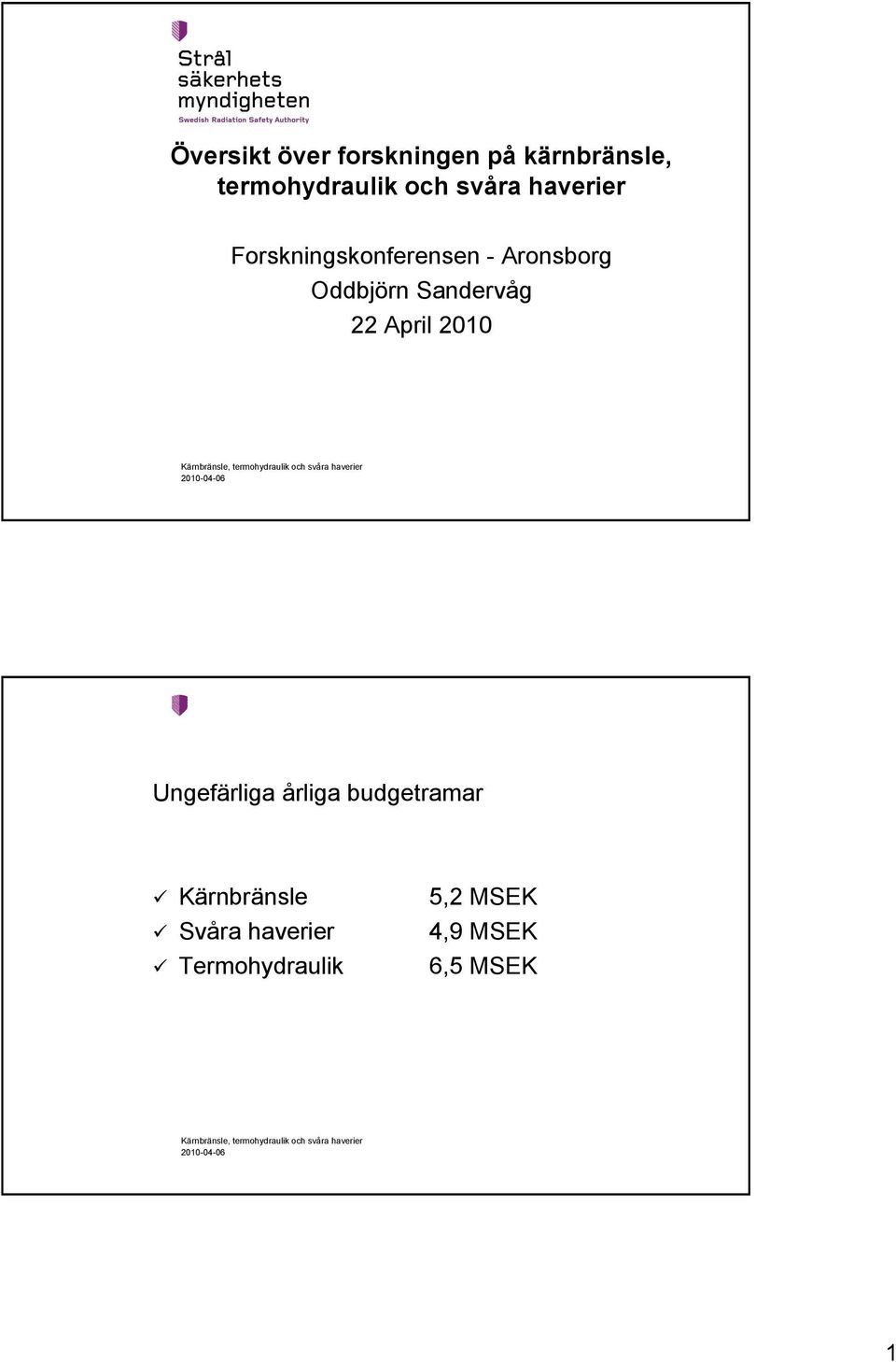 Sandervåg 22 April 2010 Ungefärliga årliga budgetramar