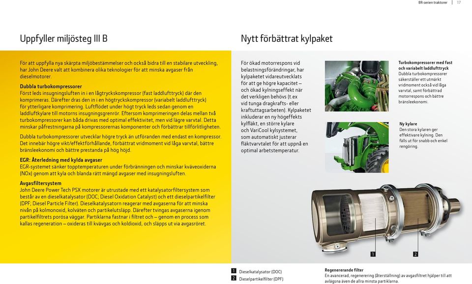 Därefter dras den in i en högtryckskompressor (variabelt laddlufttryck) för ytterligare komprimering. Luftflödet under högt tryck leds sedan genom en laddluftkylare till motorns insugningsgrenrör.