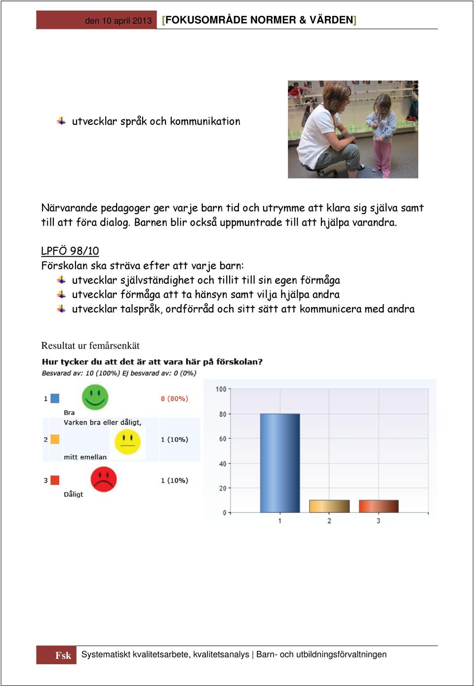 LPFÖ 98/10 Förskolan ska sträva efter att varje barn: utvecklar självständighet och tillit till sin egen förmåga