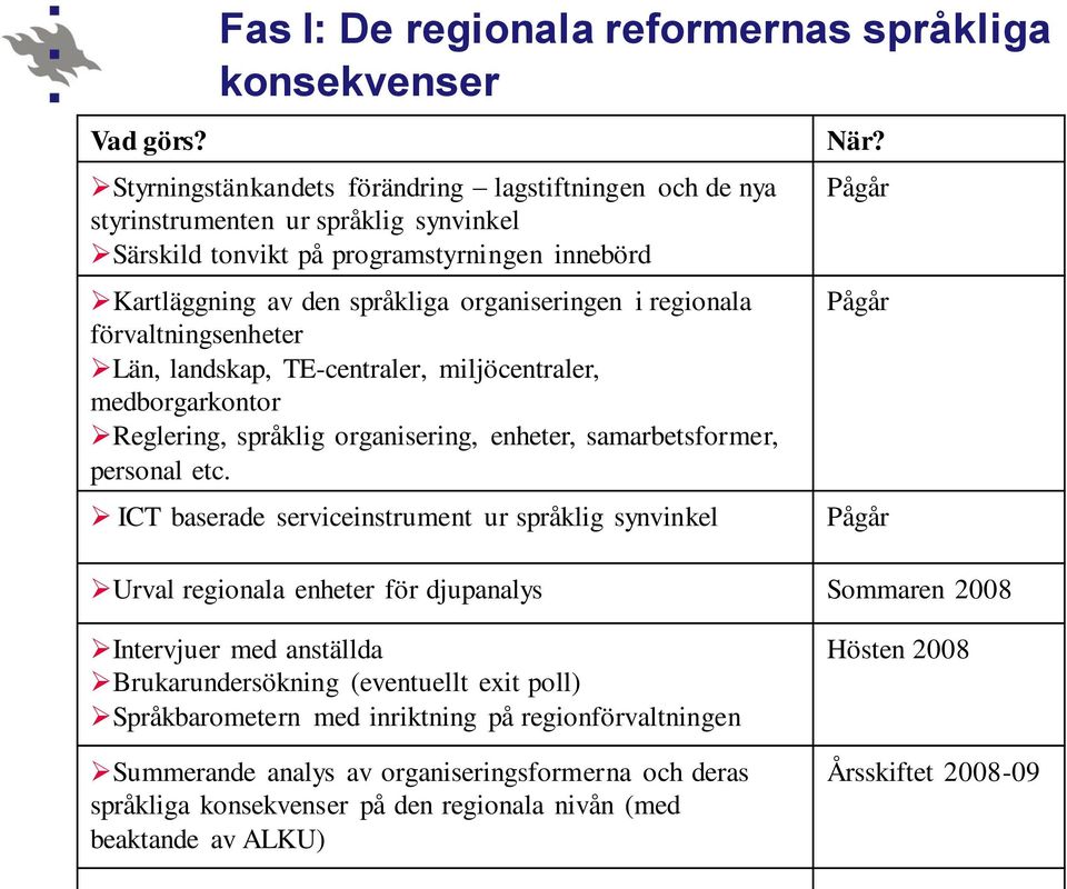 Kartläggning av den språkliga organiseringen i regionala förvaltningsenheter Län, landskap, TE-centraler, miljöcentraler, medborgarkontor Reglering, språklig organisering, enheter, samarbetsformer,