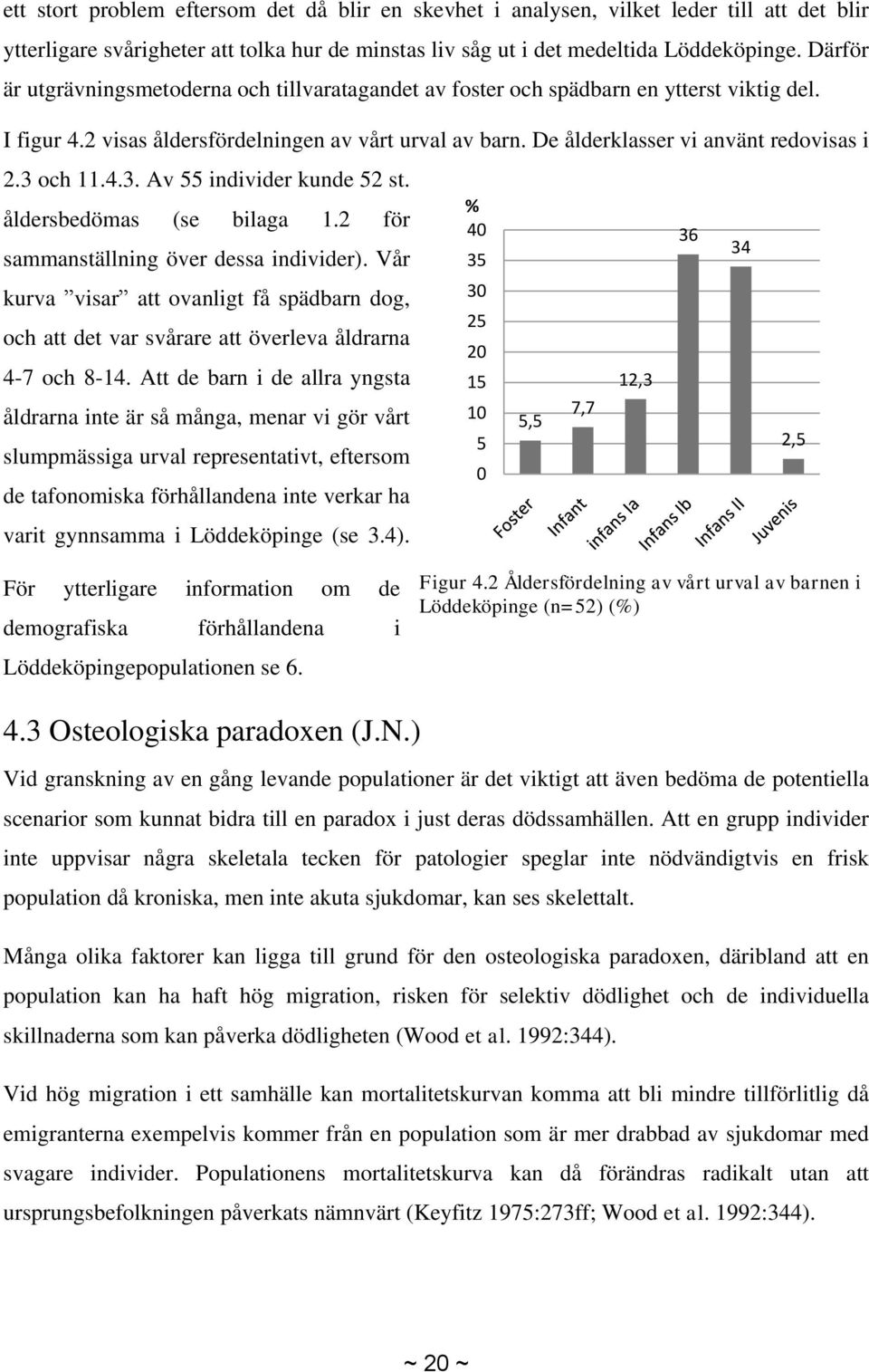 3 och 11.4.3. Av 55 individer kunde 52 st. åldersbedömas (se bilaga 1.2 för sammanställning över dessa individer).