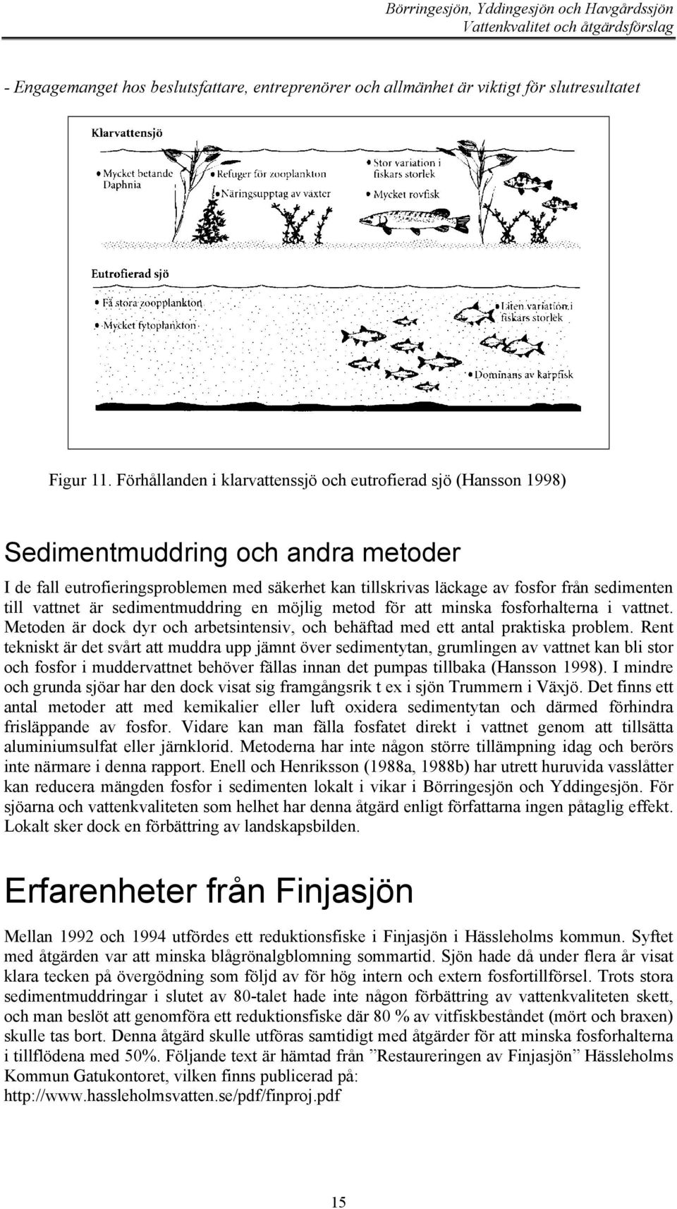 till vattnet är sedimentmuddring en möjlig metod för att minska fosforhalterna i vattnet. Metoden är dock dyr och arbetsintensiv, och behäftad med ett antal praktiska problem.