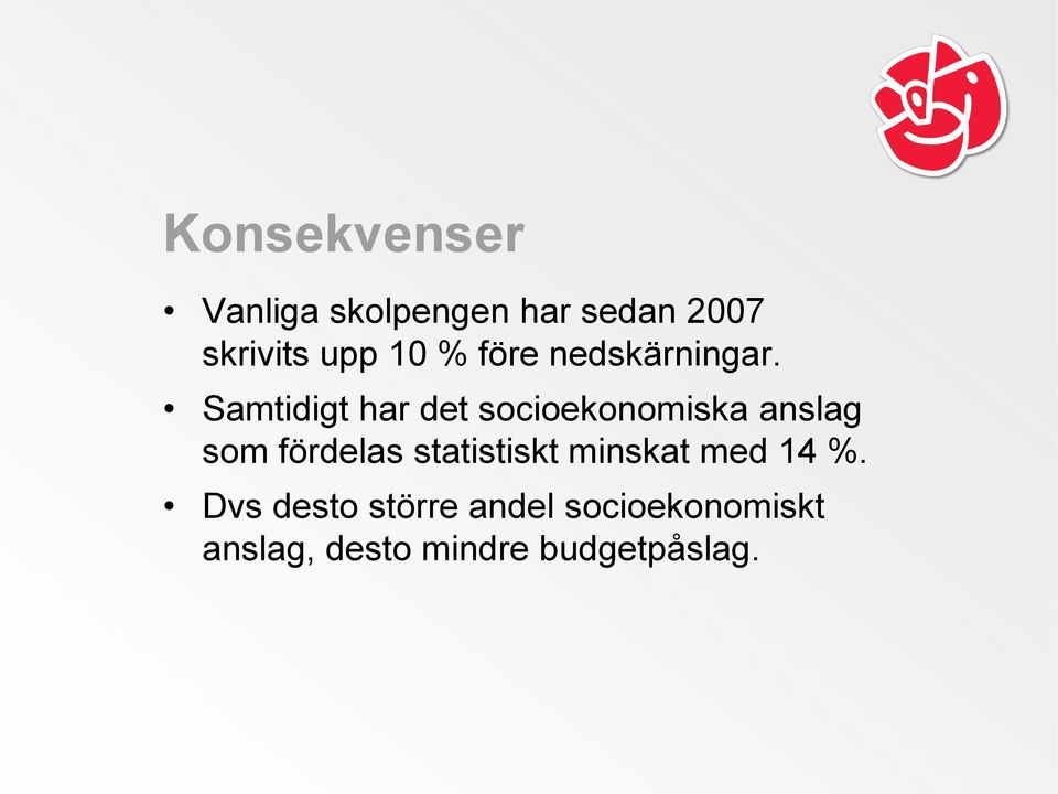 Samtidigt har det socioekonomiska anslag som fördelas