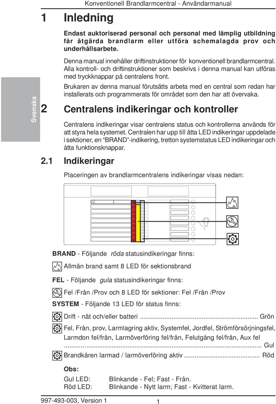 Brukaren av denna manual förutsätts arbeta med en central som redan har installerats och programmerats för området som den har att övervaka.