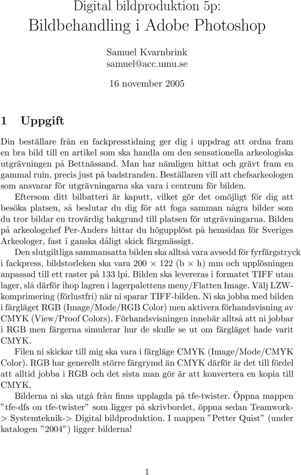 Bettnässand. Man har nämligen hittat och grävt fram en gammal ruin, precis just på badstranden. Beställaren vill att chefsarkeologen som ansvarar för utgrävningarna ska vara i centrum för bilden.