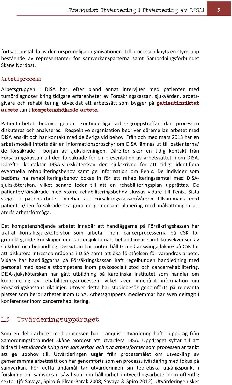 Arbetsprocess Arbetsgruppen i DISA har, efter bland annat intervjuer med patienter med tumördiagnoser kring tidigare erfarenheter av Försäkringskassan, sjukvården, arbets- givare och rehabilitering,