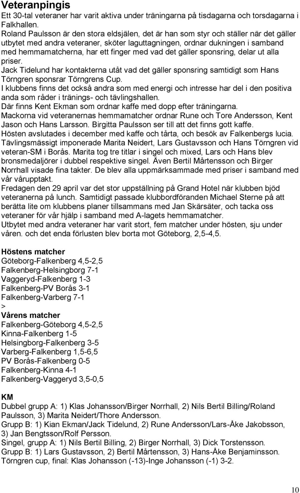 finger med vad det gäller sponsring, delar ut alla priser. Jack Tidelund har kontakterna utåt vad det gäller sponsring samtidigt som Hans Törngren sponsrar Törngrens Cup.
