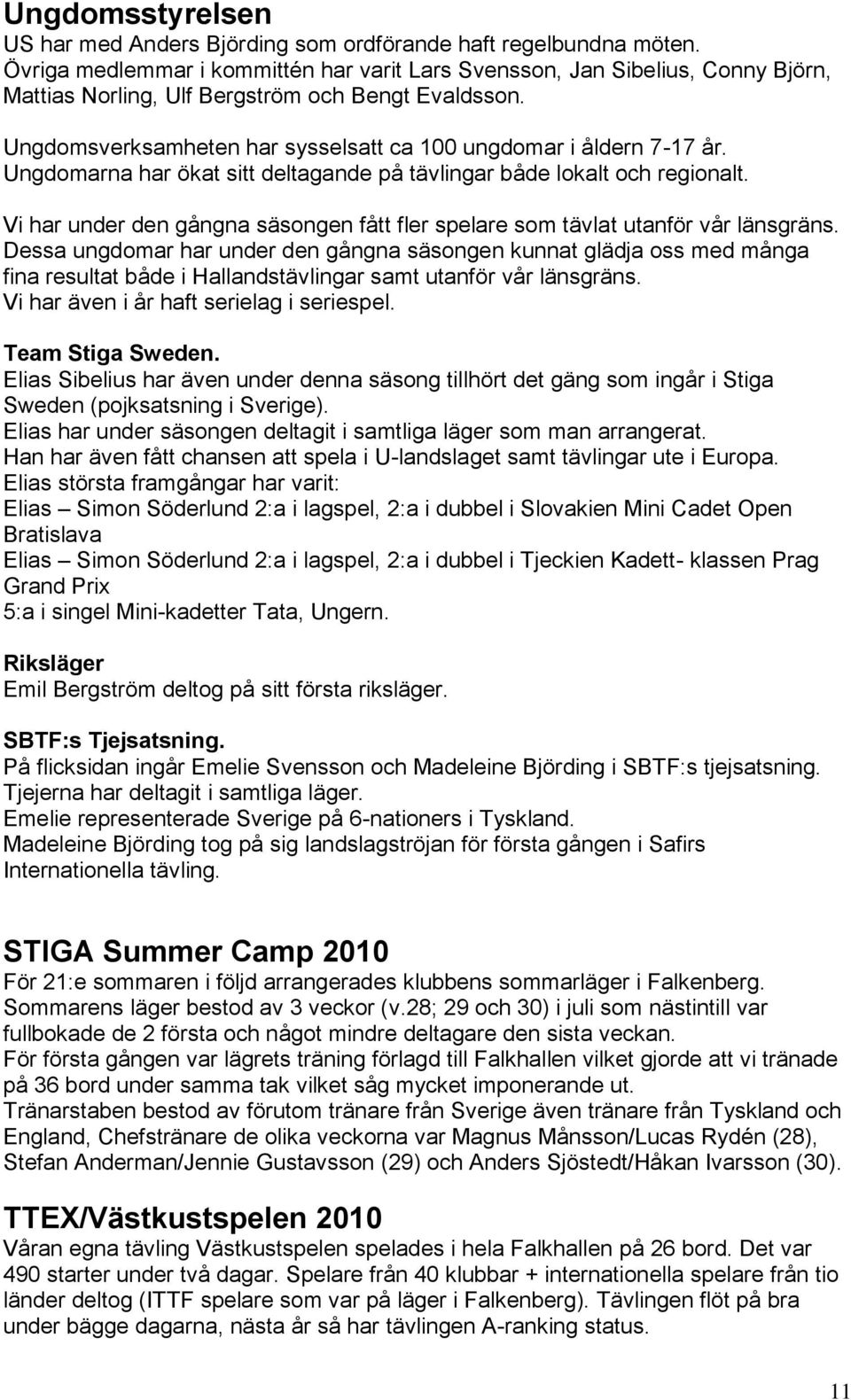 Ungdomsverksamheten har sysselsatt ca 100 ungdomar i åldern 7-17 år. Ungdomarna har ökat sitt deltagande på tävlingar både lokalt och regionalt.