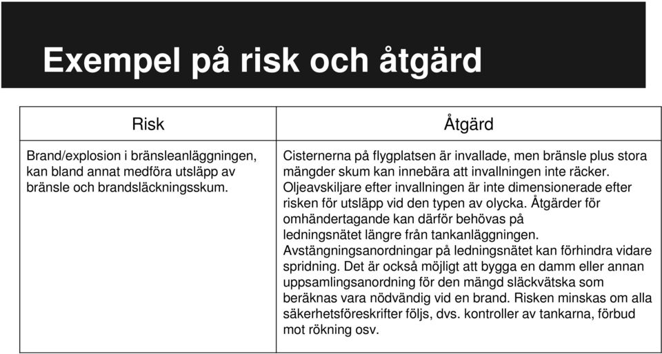 Oljeavskiljare efter invallningen är inte dimensionerade efter risken för utsläpp vid den typen av olycka.