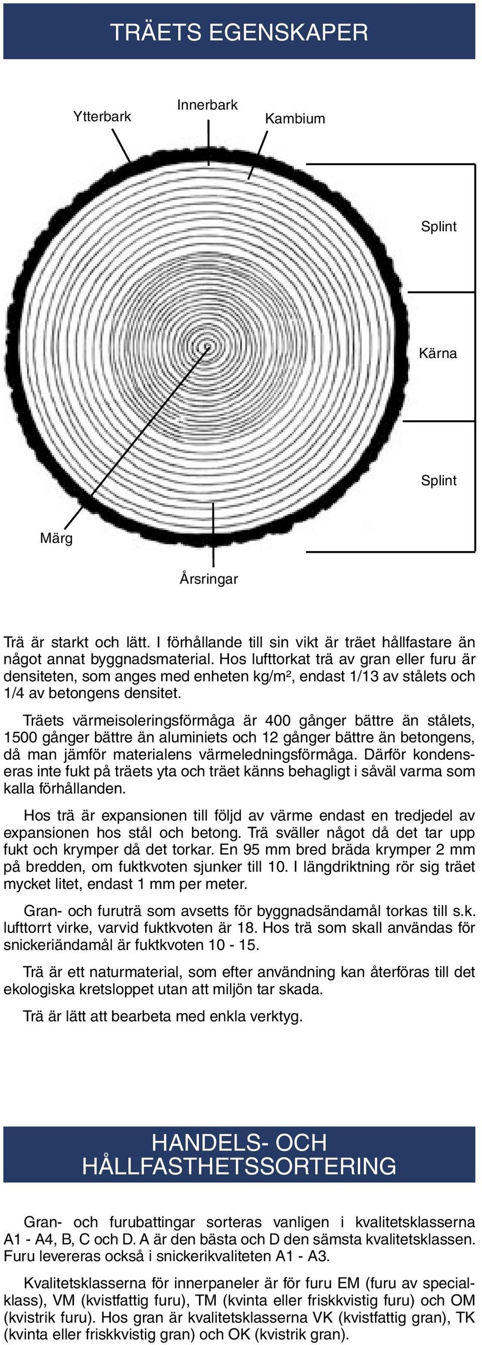 Träets värmeisoleringsförmåga är 400 gånger bättre än stålets, 1500 gånger bättre än aluminiets och 12 gånger bättre än betongens, då man jämför materialens värmeledningsförmåga.