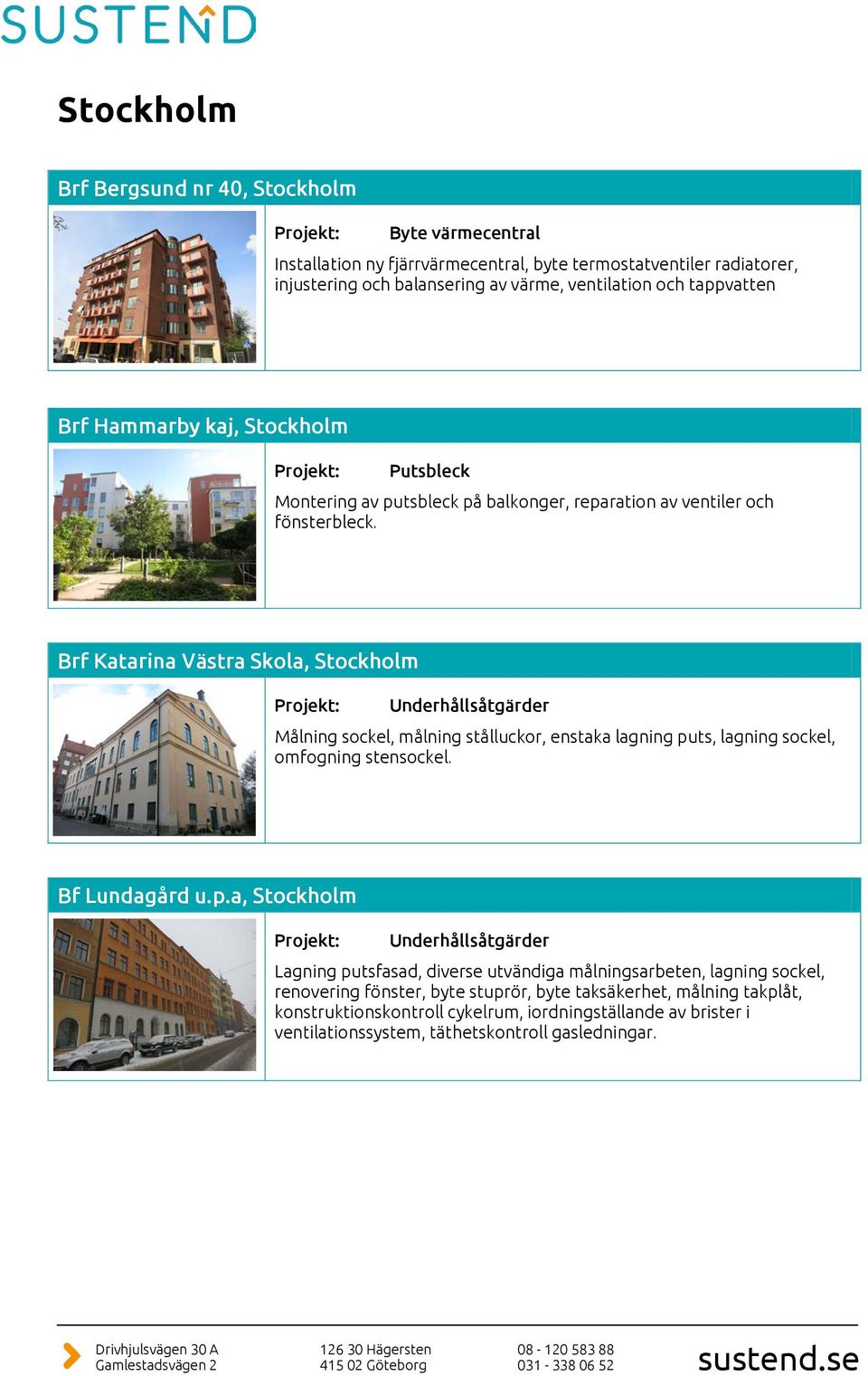 Brf Katarina Västra Skola, Stockholm Målning sockel, målning stålluckor, enstaka lagning pu