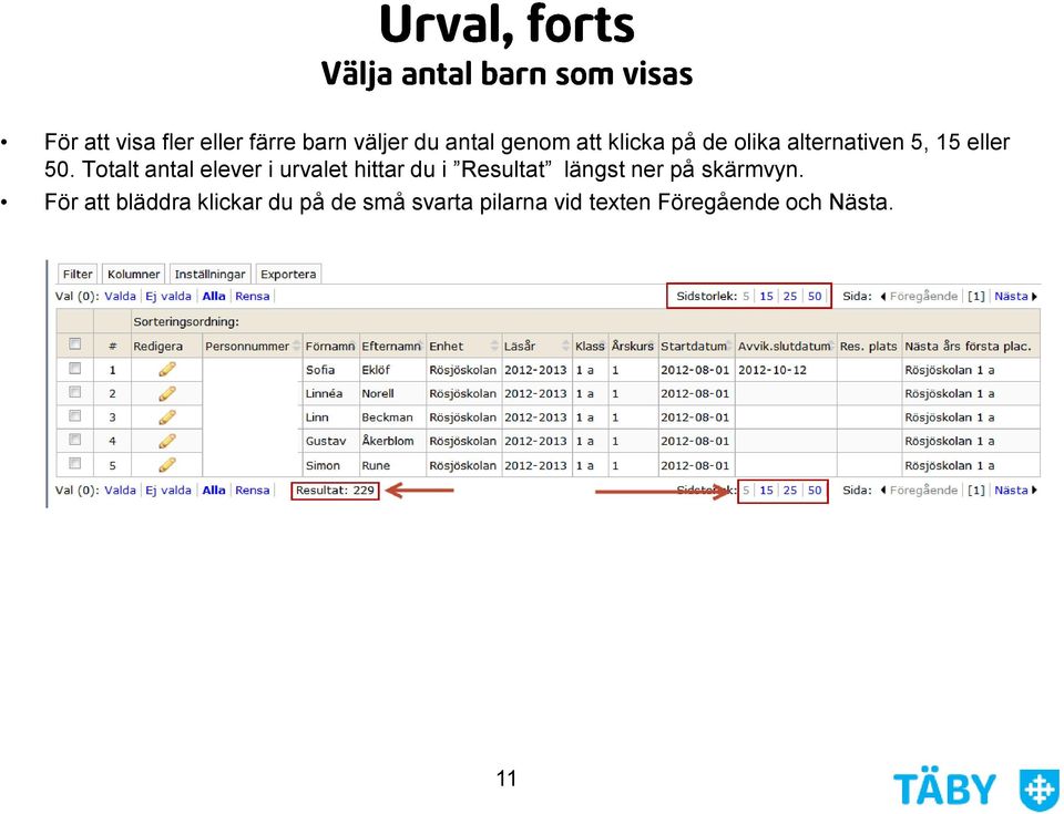 Totalt antal elever i urvalet hittar du i Resultat längst ner på