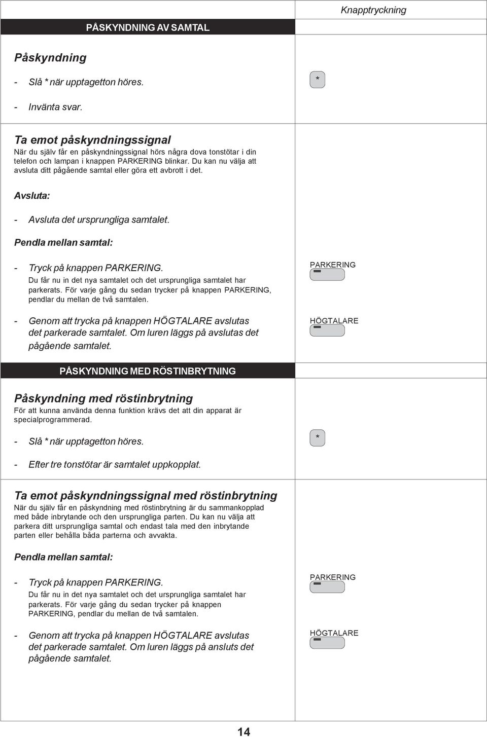 Du kan nu välja att avsluta ditt pågående samtal eller göra ett avbrott i det. Avsluta: - Avsluta det ursprungliga samtalet. Pendla mellan samtal: - Tryck på knappen.