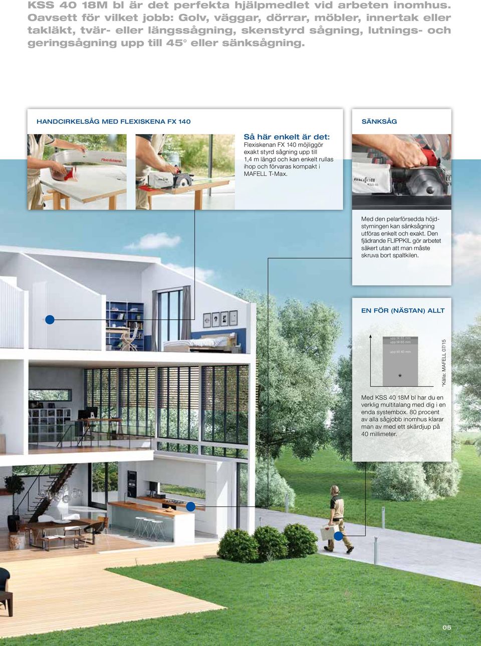 HANDCIRKELSÅG MED FLEXISKENA FX 140 SÄNKSÅG Så här enkelt är det: Flexiskenan FX 140 möjliggör exakt styrd sågning upp till 1,4 m längd och kan enkelt rullas ihop och förvaras kompakt i MAFELL T-Max.