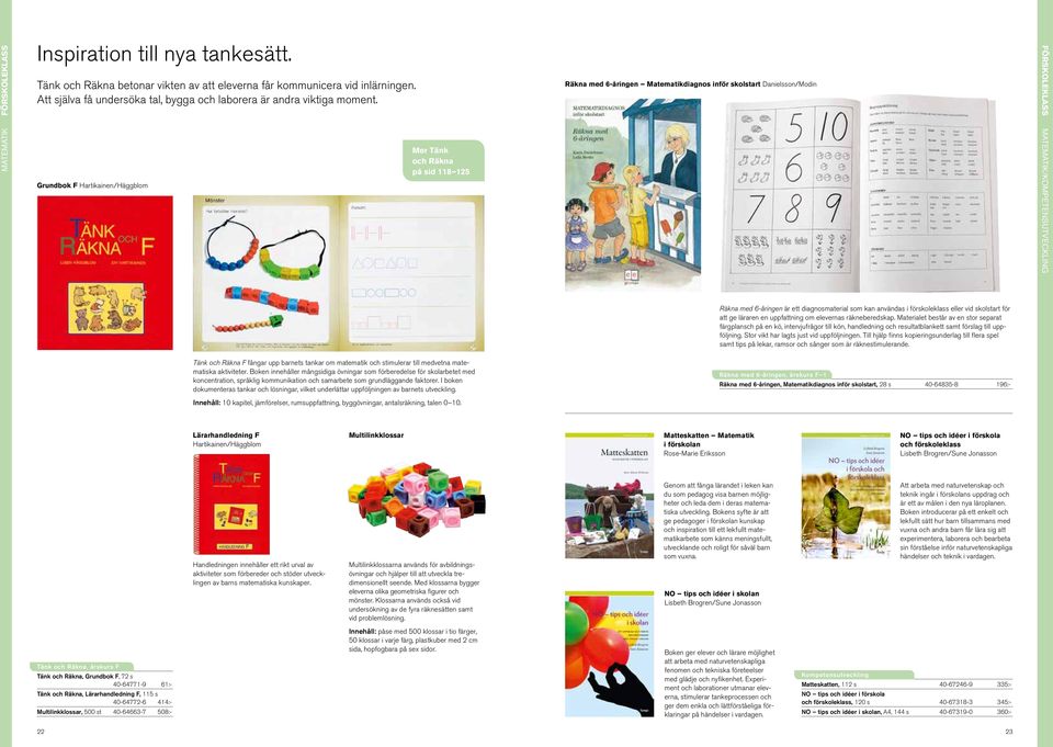 Grundbok F Hartikainen/Häggblom Mer Tänk och Räkna på sid 118 125 Räkna med 6-åringen Matematikdiagnos inför skolstart Danielsson/Modin FÖRSKOLEKLASS matematik/kompetensutveckling Räkna med 6-åringen