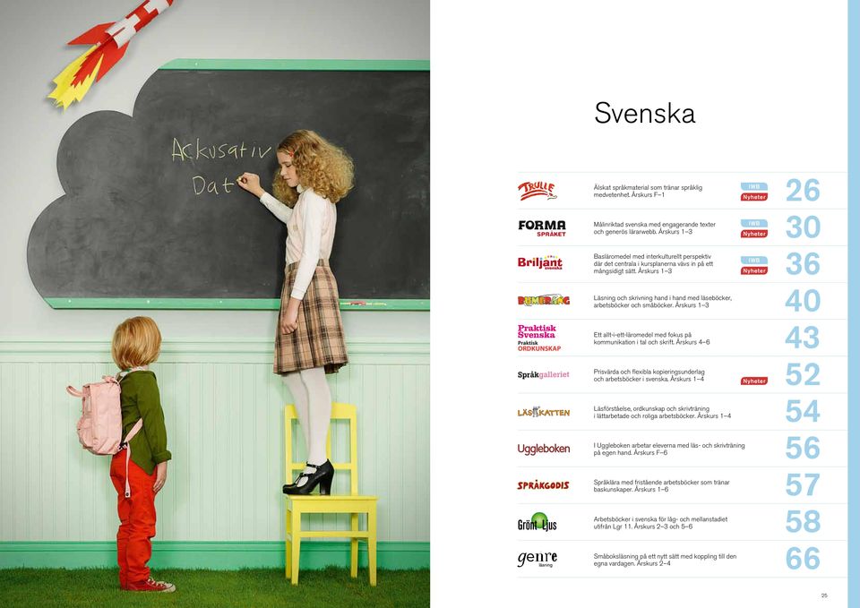Årskurs 1 3 Läsning och skrivning hand i hand med läseböcker, arbetsböcker och småböcker. Årskurs 1 3 IWB er 36 40 Ett allt-i-ett-läromedel med fokus på kommunikation i tal och skrift.