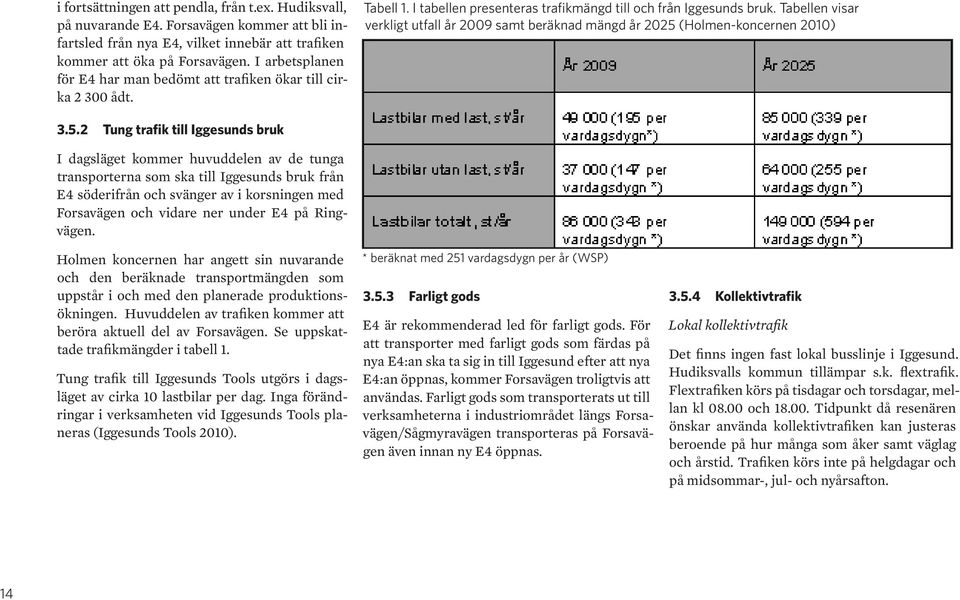 Tabellen visar verkligt utfall år 2009 samt beräknad mängd år 2025 